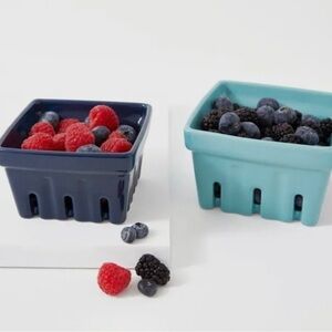 Katie Kime Set of 2 Berry Colanders Ceramic Blue Aqua Small & Large